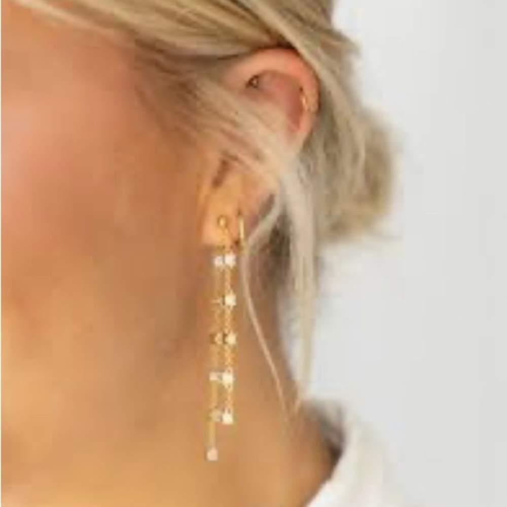 Pressed Floral Double Strand Diamond Earrings New